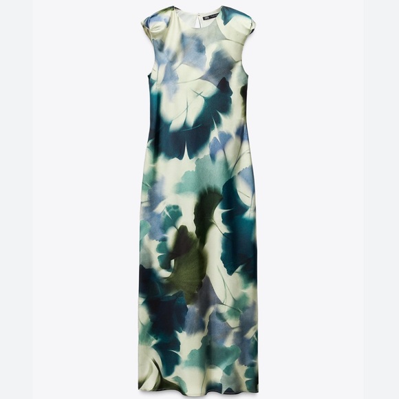 Zara NWT Printed Satin Midi Dress - Size Small - Picture 2 of 11